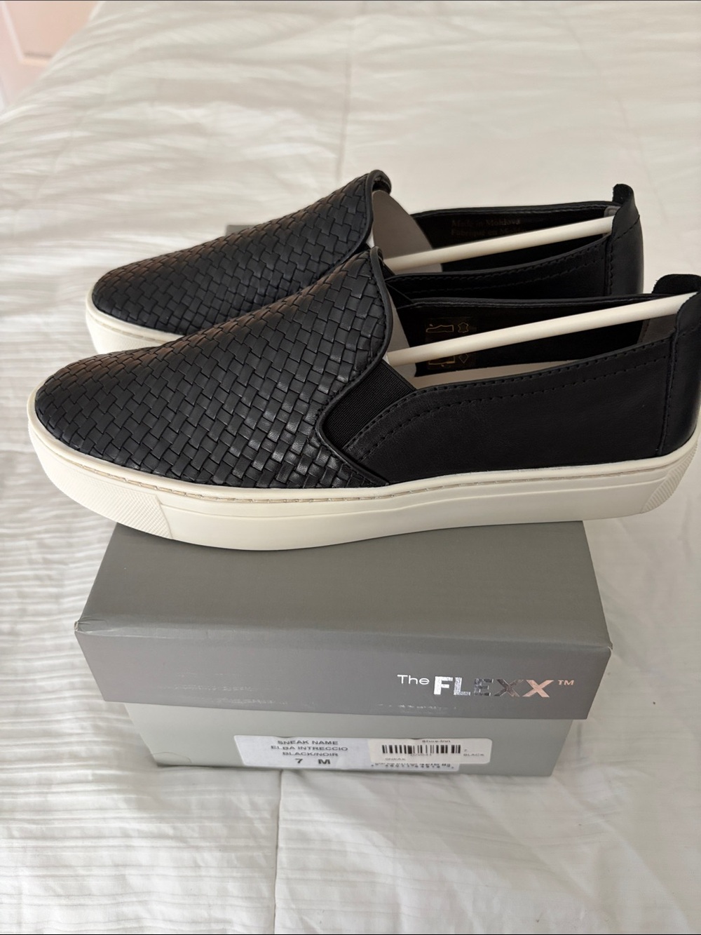 ✨ The FLEXX Black Woven Leather Slip‑Ons – Brand New – Size 7 ✨